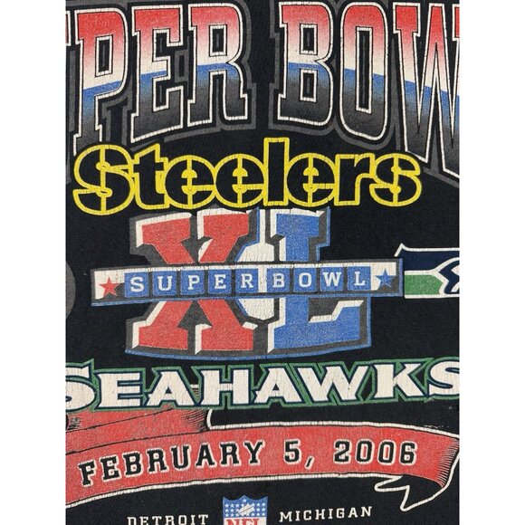 Vintage Y2K NFL Superbowl XL Steelers Seahawks Football Black Long Sleeve Shirt - Picture 4 of 16